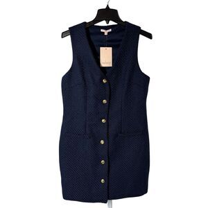 Bebop  XL Navy Tweed Sleeveless Button Up Dress Office Career Academia